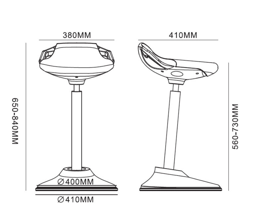 Ergonomic Height Adjustable Portable Active Stool with Self-Return Function, 15° Tilting & Stable Nylon Base, Black (RS08)