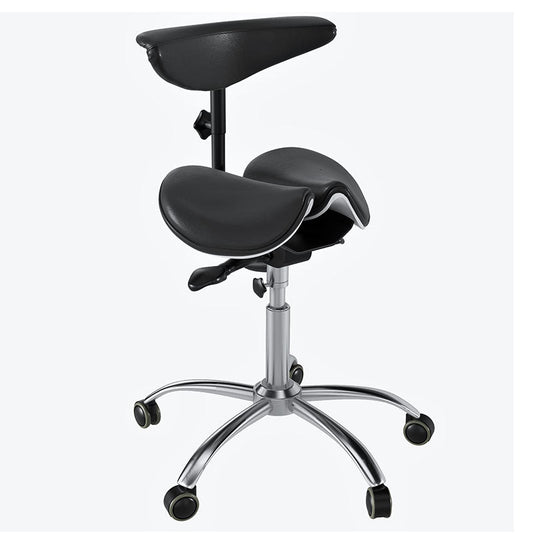 Ergonomic Saddle Stool with Back Support, Saddle Seat and Angle Adjustment, Black (R801)