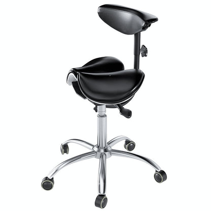 Ergonomic Saddle Stool with Back Support, Saddle Seat and Angle Adjustment, Black (R801) - Rife Medical Furniture