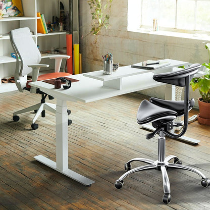 Ergonomic Saddle Stool with Back Support, Saddle Seat and Angle Adjustment, Black (R801) - Rife Medical Furniture