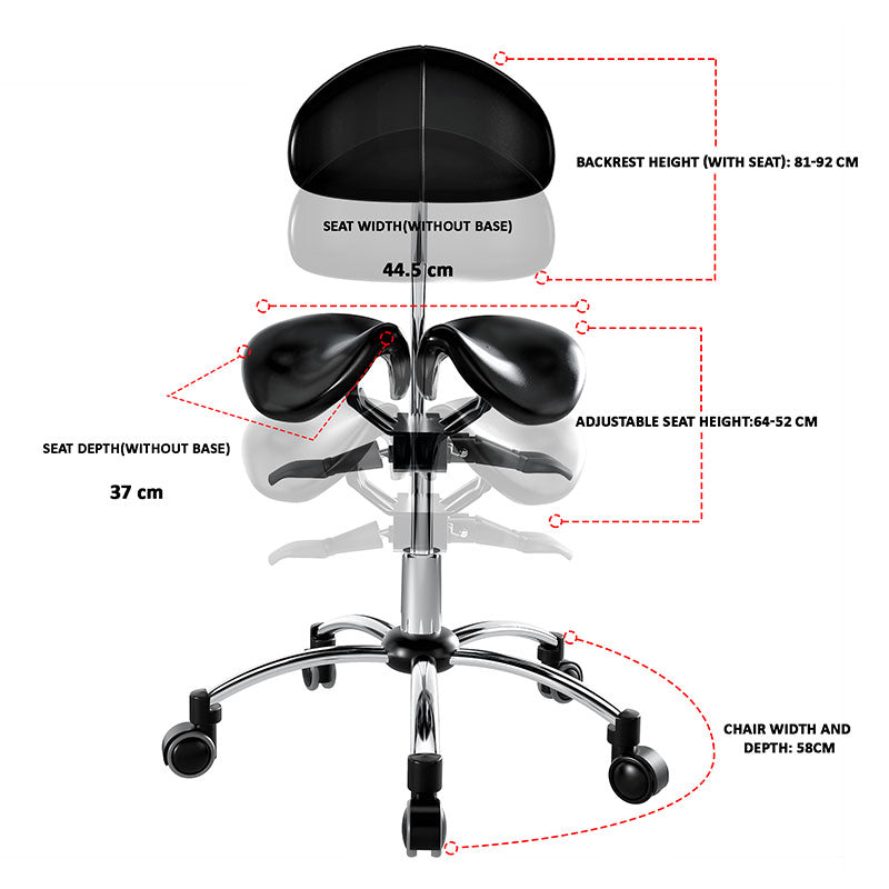 Ergonomic Adjustable Rolling Active Chair with Back Rest Support, Saddle Seat and Angle Adjustment, Black (R400)