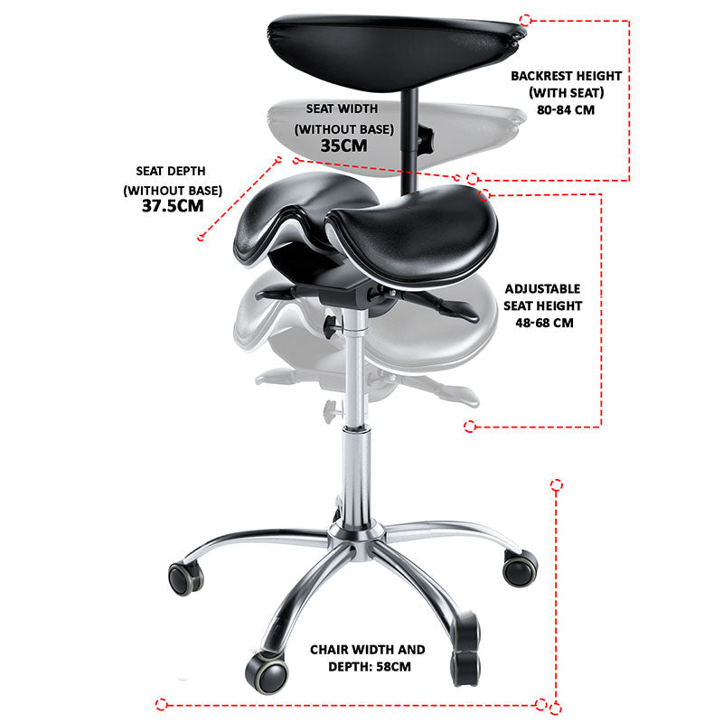 Ergonomic Saddle Stool with Back Support, Saddle Seat and Angle Adjustment, Black (R801)