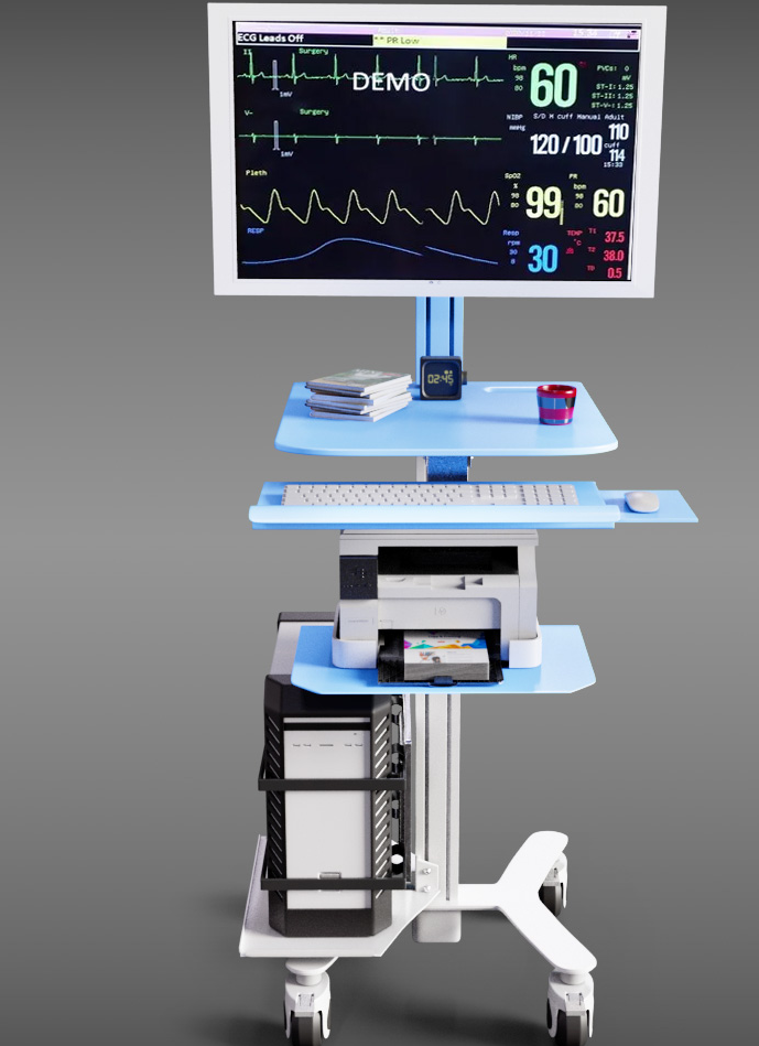 HSM-6 Height Adjustable Mobile Workstation - Hospital-Grade PC Cart