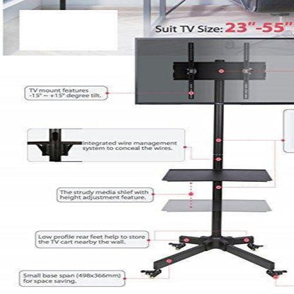 Mobile TV Cart for LCD LED Plasma Flat Screen Panel Trolley Floor Stand with Locking wheels | Fits 23" to 55" (2 Year Warranty) (H10)