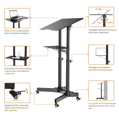 Mobile Laptop Desk Cart Height and Angle Adjustable Tilt Spliting  Laptop Stand Table