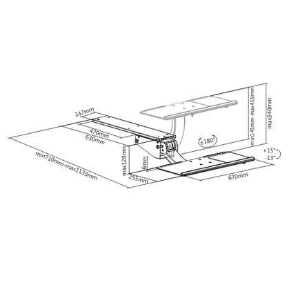 AIRLIFT NEGATIVE TILT & SWIVEL UNDER-DESK KEYBOARD TRAY WITH GEL WRIST REST AND PRECISE MOUSE PAD Rf-KBT-04