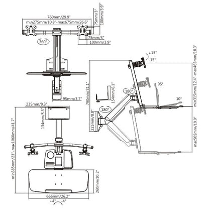 DUAL SCREEN CLASSIC GAS SPRING COMPUTER WALL MOUNT WITH CPU HOLDER Rf-DWS02-W02