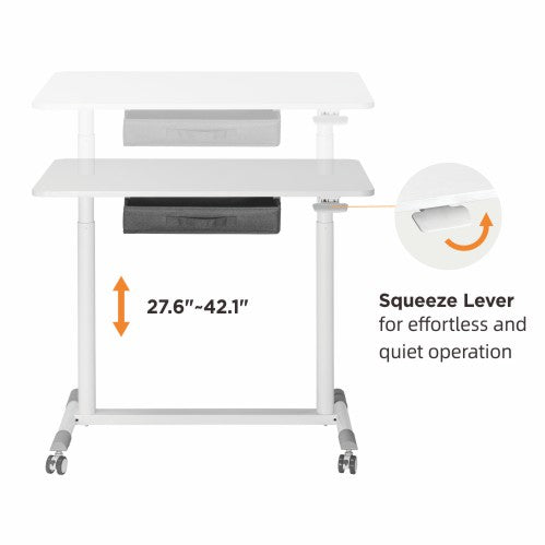 COMPACT MOBILE PNEUMATIC SIT-STAND DESKS WITH ROUND LEGS AND LAP DRAWER Rf-G02-22DR-DB