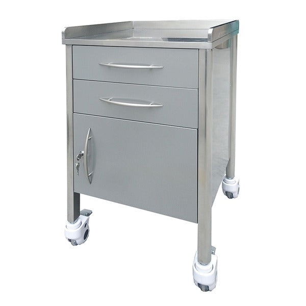 2-Drawer + 1-Door Stainless Steel Dental Trolley | 450 x 450 x 820 mm