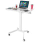 Mobile Standing Laptop Desk Converter Sit Stand Home Office Desk Workstation W/Height Adjustable from 30.3" to 45.9 Inches Folding Desk with Wheels, White (LPT02)