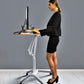 Pneumatic Sit-Stand Mobile Laptop Cart, Height Adjustable Multi-Purpose Rolling Podium Lectern with Wheels Laptop Workstation, Silver