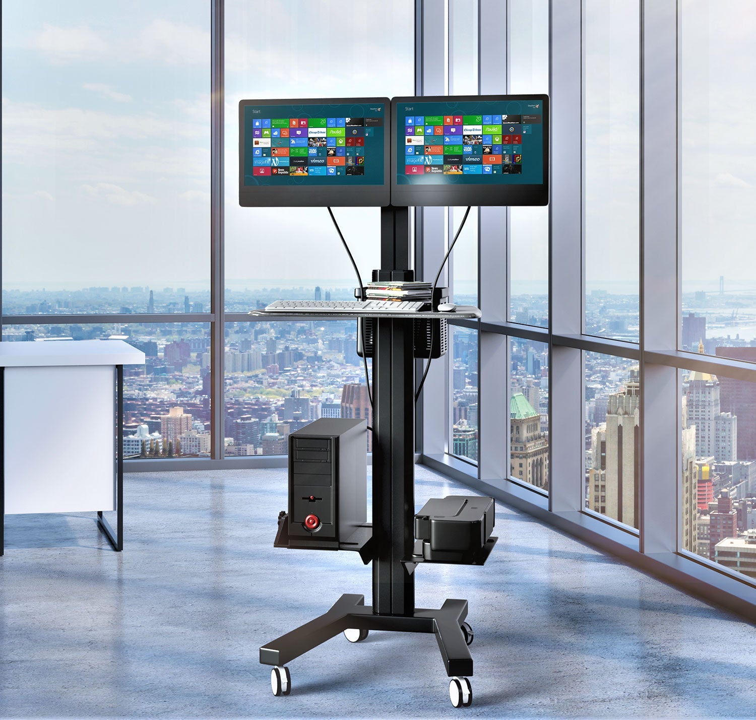 Dual Computer Mobile Cart com Workstation (MCT09-B) – Rife Medical ...