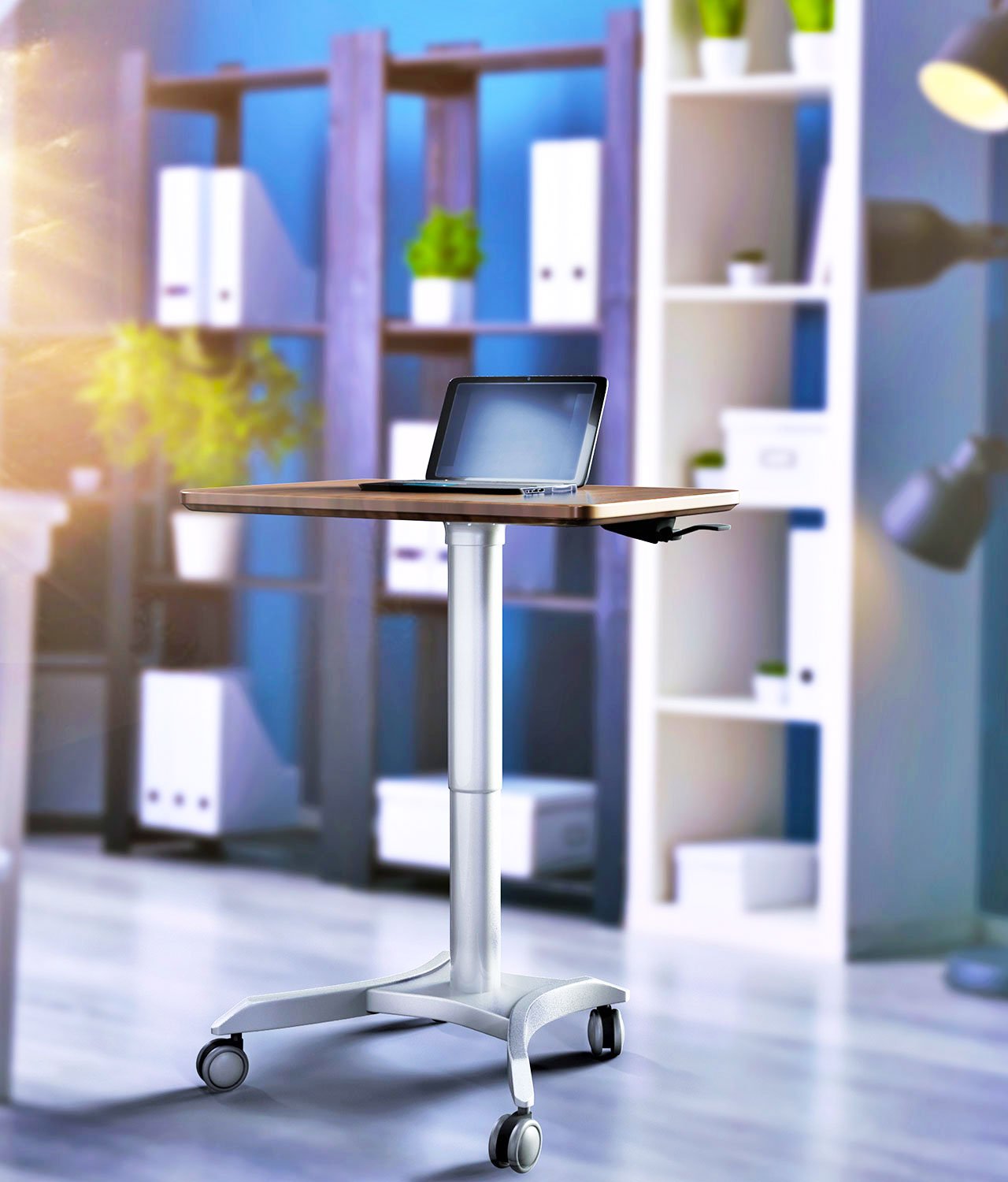 Pneumatic Adjustable Height Laptop Desk, Sit and Stand Mobile Laptop Computer Desk Cart, Ergonomic Design, Excellent Lectern for Classrooms, Offices, and Home, Silver (LPTR)