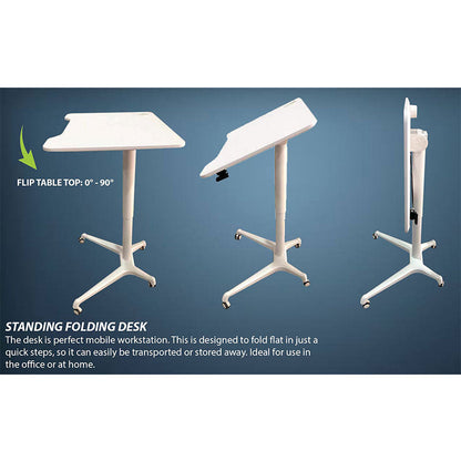 Rife Standing Folding Workstation, Sit Stand Mobile Desk with Height Adjustable