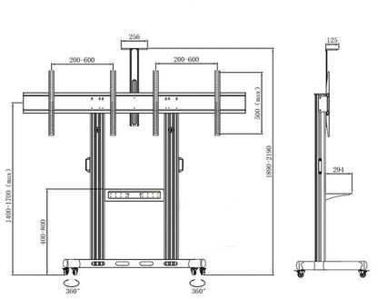 Dual Screen TV Mobile Cart, Support 40"-70" LED LCD Plasma TV's Mount, Height Adjustable (Black)