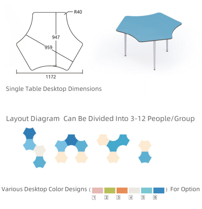 CURVED HEXAGON COMBINATION TABLE Rf-KP-02007